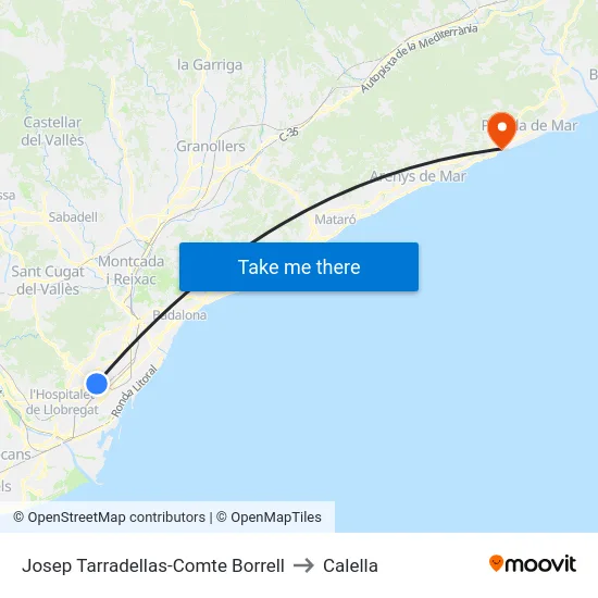 Josep Tarradellas-Comte Borrell to Calella map