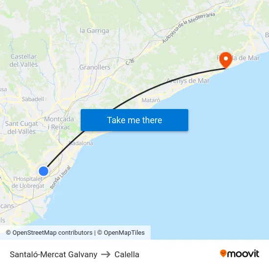 Santaló-Mercat Galvany to Calella map