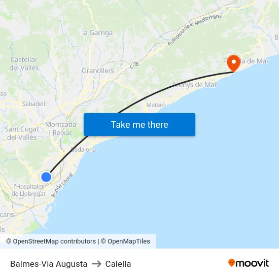 Balmes-Via Augusta to Calella map