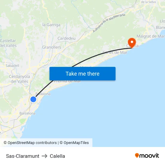 Sas-Claramunt to Calella map
