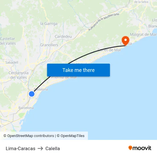 Lima-Caracas to Calella map