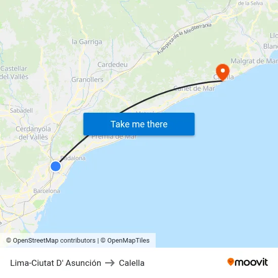 Lima-Ciutat D' Asunción to Calella map