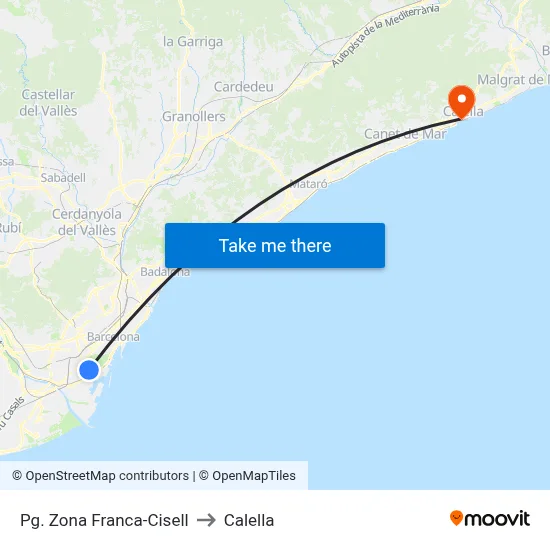 Pg. Zona Franca-Cisell to Calella map