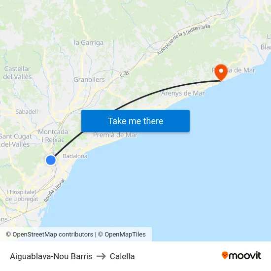 Aiguablava-Nou Barris to Calella map