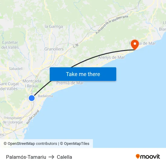 Palamós-Tamariu to Calella map