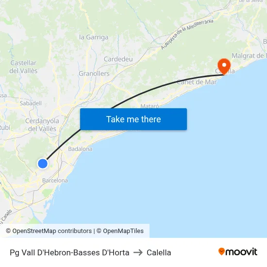 Pg Vall D'Hebron-Basses D'Horta to Calella map