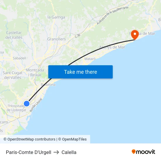 París-Comte D'Urgell to Calella map