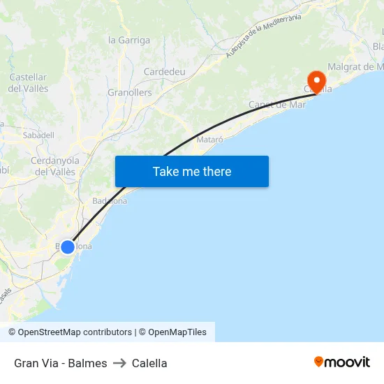 Gran Via - Balmes to Calella map