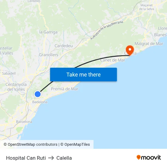 Hospital Can Ruti to Calella map