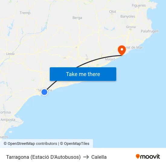 Tarragona (Estació D'Autobusos) to Calella map