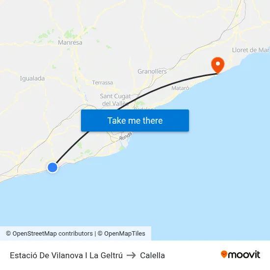 Estació De Vilanova I La Geltrú to Calella map