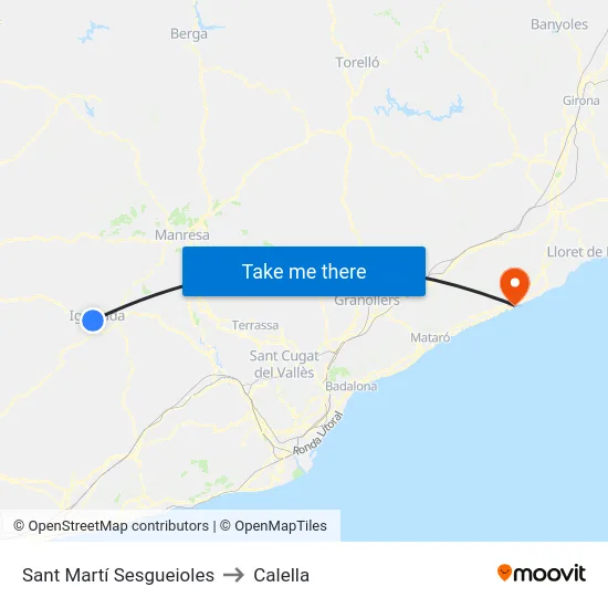 Sant Martí Sesgueioles to Calella map