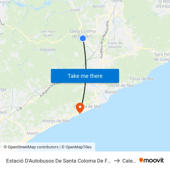 Estació D'Autobusos De Santa Coloma De Farners to Calella map