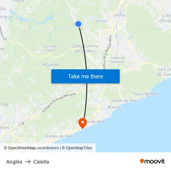 Anglès to Calella map