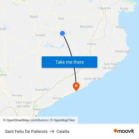 Sant Feliu De Pallerols to Calella map