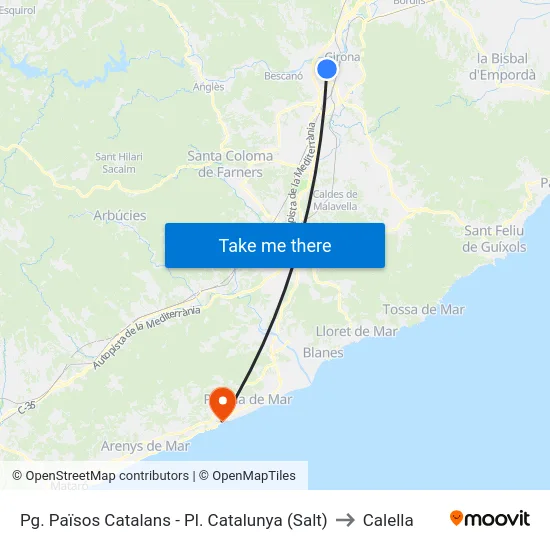 Pg. Països Catalans - Pl. Catalunya (Salt) to Calella map