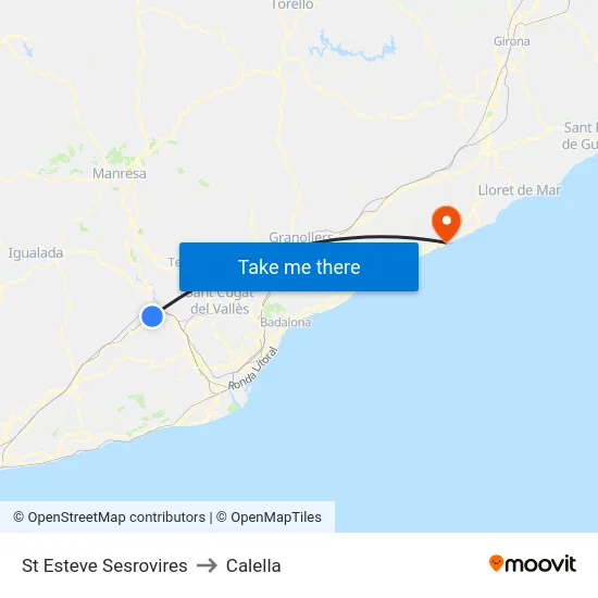 St Esteve Sesrovires to Calella map