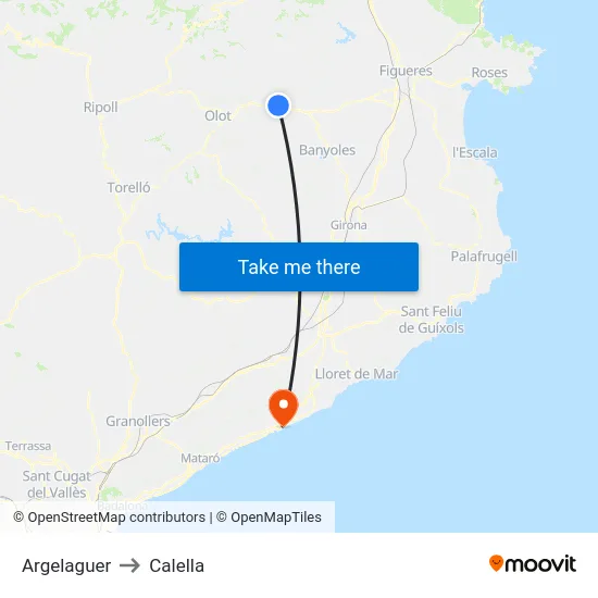 Argelaguer to Calella map