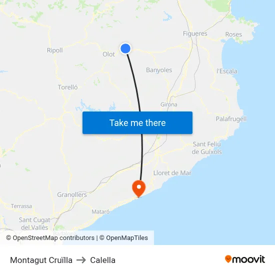 Montagut Cruïlla to Calella map