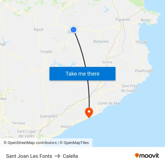 Sant Joan Les Fonts to Calella map