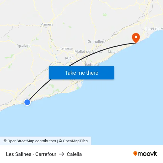 Les Salines - Carrefour to Calella map
