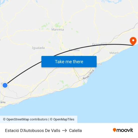 Estació D'Autobusos De Valls to Calella map
