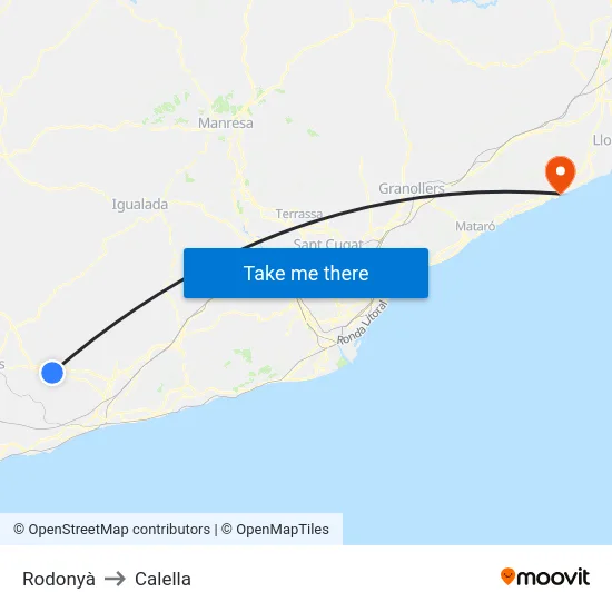 Rodonyà to Calella map