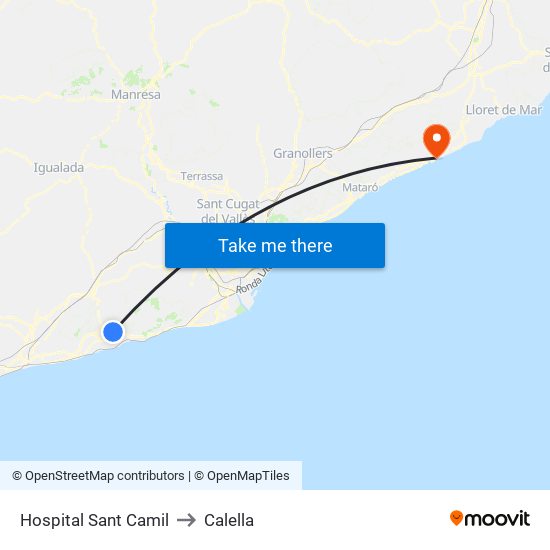 Hospital Sant Camil to Calella map