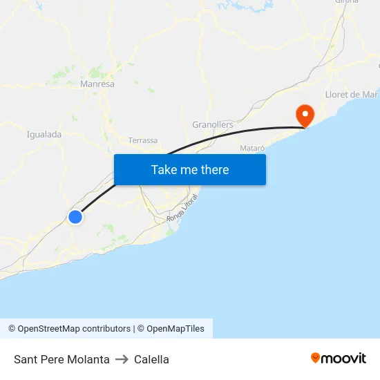 Sant Pere Molanta to Calella map