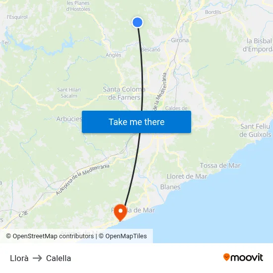 Llorà to Calella map