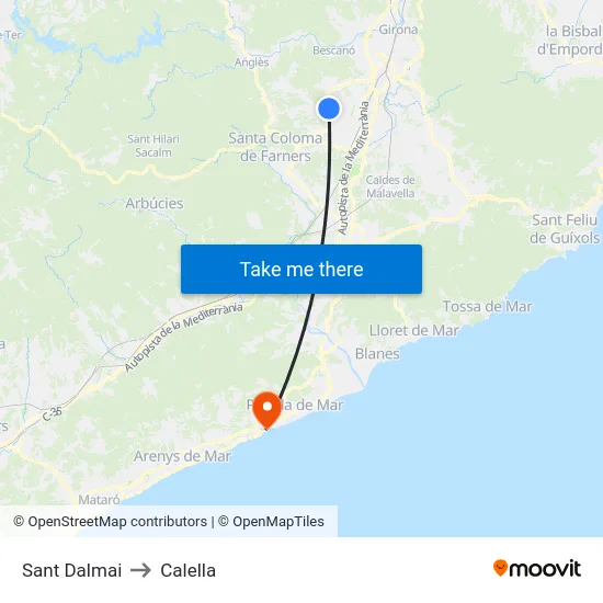 Sant Dalmai to Calella map