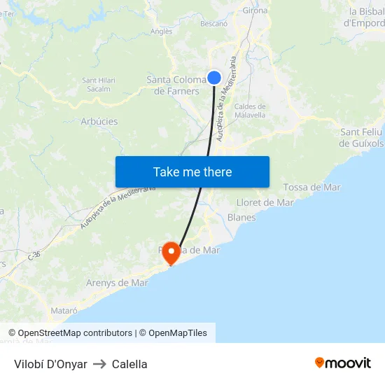 Vilobí D'Onyar to Calella map
