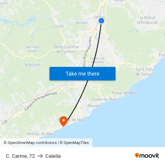 C. Carme, 72 to Calella map