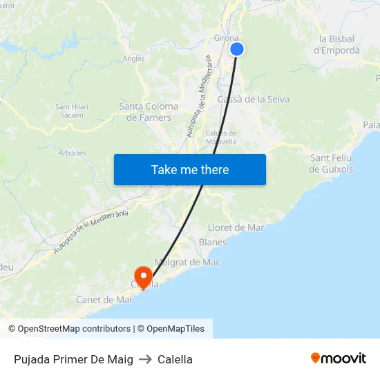 Pujada Primer De Maig to Calella map