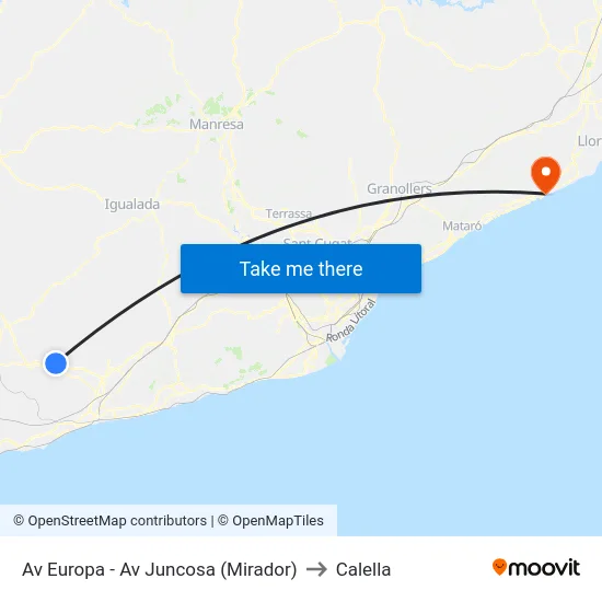Av Europa - Av Juncosa (Mirador) to Calella map