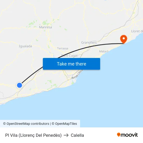 Pl Vila (Llorenç Del Penedès) to Calella map
