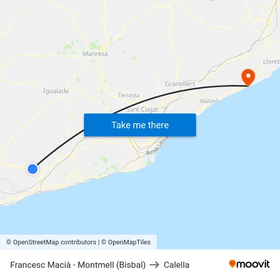 Francesc Macià - Montmell (Bisbal) to Calella map