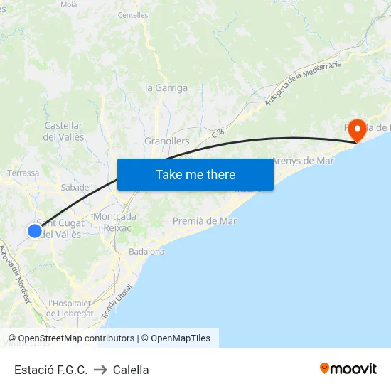 Estació F.G.C. to Calella map