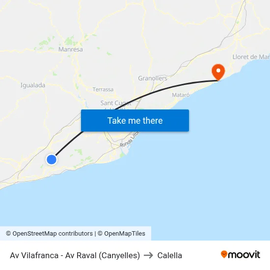 Av Vilafranca - Av Raval (Canyelles) to Calella map