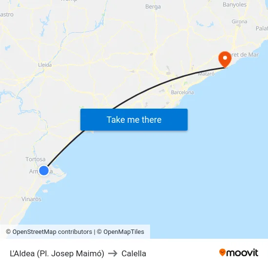 L'Aldea (Pl. Josep Maimó) to Calella map