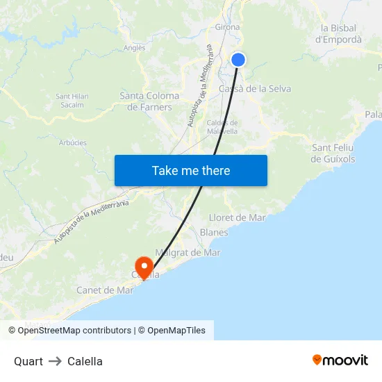 Quart to Calella map