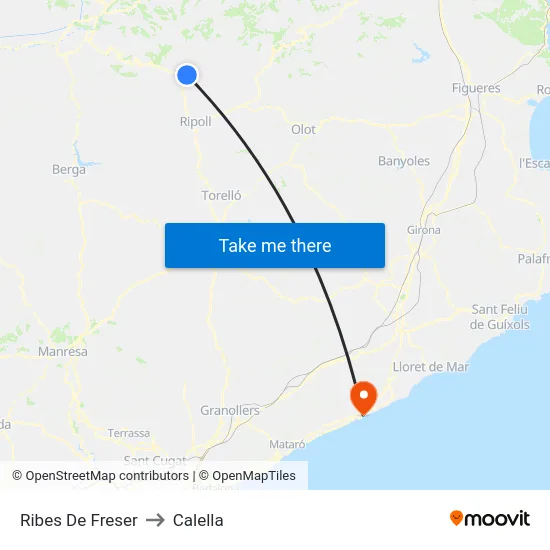 Ribes De Freser to Calella map