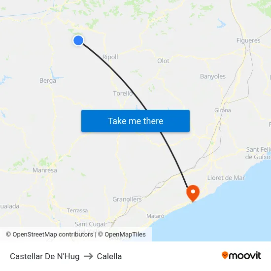 Castellar De N'Hug to Calella map