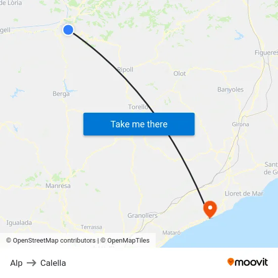 Alp to Calella map
