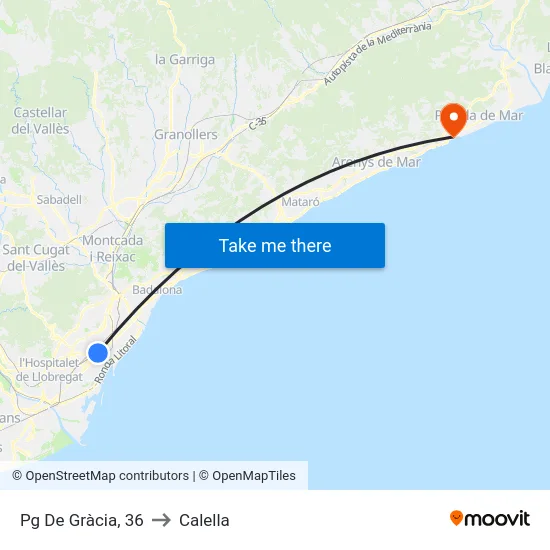 Pg De Gràcia, 36 to Calella map