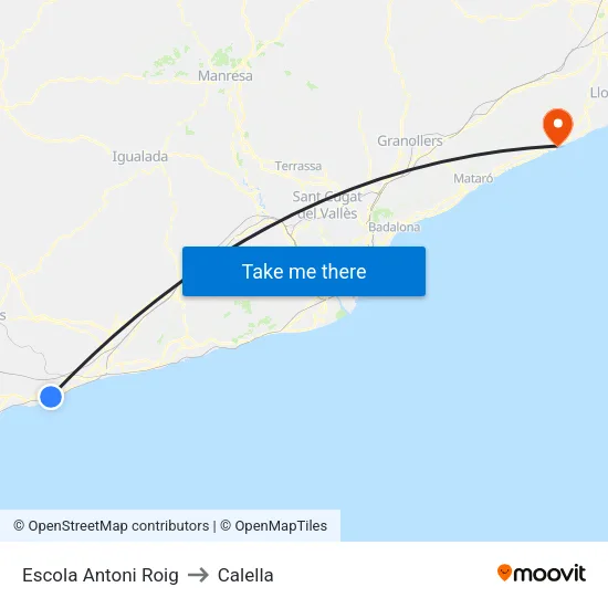 Escola Antoni Roig to Calella map