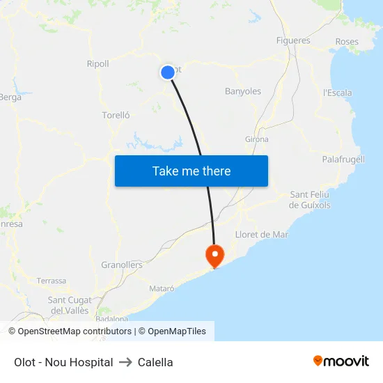 Olot - Nou Hospital to Calella map