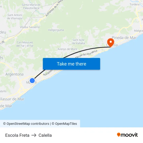 Escola Freta to Calella map