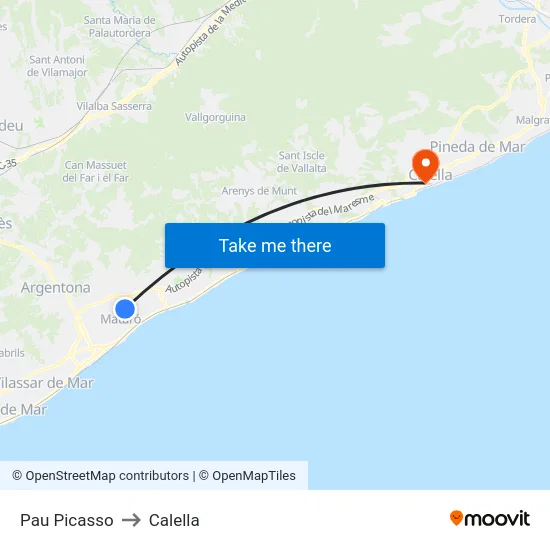 Pau Picasso to Calella map