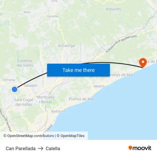 Can Parellada to Calella map